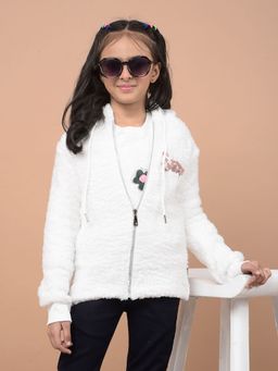 CRIMSOUNE CLUB - Girl's White Hooded Neck Sweatshirt