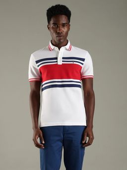 Tommy Hilfiger - White Striped Slim Fit Cotton Polo T-Shirt