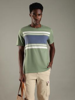 Tommy Hilfiger - Green Striped Regular Fit Cotton T-Shirt