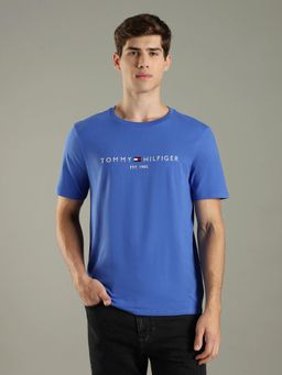 Tommy Hilfiger - Blue Embroidered Logo Regular Fit Cotton T-Shirt
