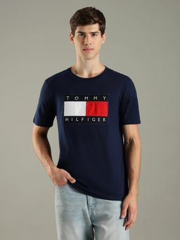Tommy Hilfiger - Navy Blue Embroidered Logo Regular Fit Cotton T-Shirt