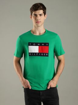 Tommy Hilfiger - Green Embroidered Logo Regular Fit Cotton T-Shirt