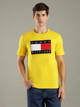 Tommy Hilfiger - Yellow Embroidered Logo Regular Fit Cotton T-Shirt