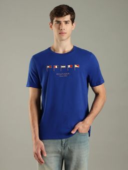 Tommy Hilfiger - Blue Printed Regular Fit Cotton T-Shirt