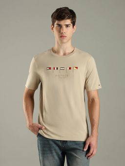 Tommy Hilfiger - Beige Printed Regular Fit Cotton T-Shirt