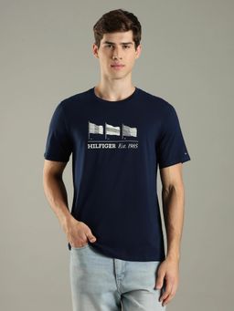 Tommy Hilfiger - Navy Blue Printed Regular Fit Cotton T-Shirt
