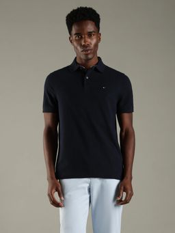 Tommy Hilfiger - Navy Blue Solid Regular Fit Cotton Polo T-Shirt