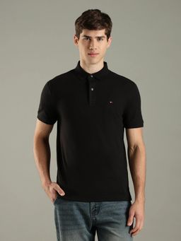 Tommy Hilfiger - Black Solid Regular Fit Cotton Polo T-Shirt