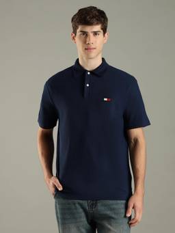 Tommy Hilfiger - Navy Blue Solid Regular Fit Cotton Polo T-Shirt