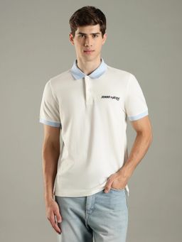 Tommy Hilfiger - Off White Solid Regular Fit Cotton Polo T-Shirt