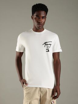 Tommy Hilfiger - Off White Graphic Regular Fit Cotton T-Shirt