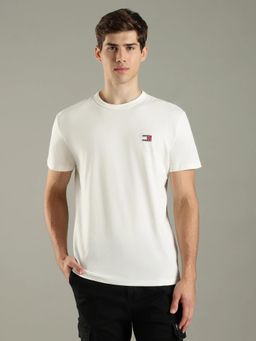Tommy Hilfiger - Off White Solid Regular Fit Cotton T-Shirt
