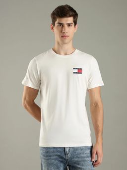 Tommy Hilfiger - Off White Solid Slim Fit Cotton T-Shirt