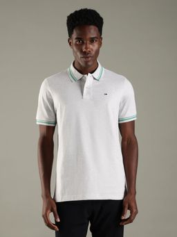 Tommy Hilfiger - Grey Solid Regular Fit Cotton Polo T-Shirt
