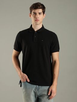 Tommy Hilfiger - Black Solid Regular Fit Cotton Polo T-Shirt