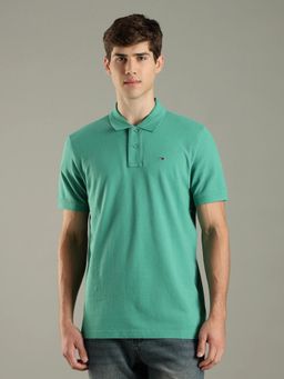 Tommy Hilfiger - Green Solid Regular Fit Cotton Polo T-Shirt
