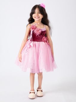 Hopscotch - Pink Floral Applique Dress with Headband