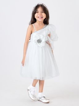 Hopscotch - White Floral Applique Dress with Headband