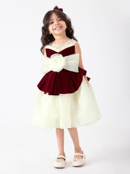 Hopscotch - Maroon Bow Applique Dress with Headband