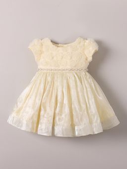 Hopscotch - Beige 3D Floral Applique Party Dress