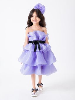 Hopscotch - Purple Ruffle Embellished Dress with Headband
