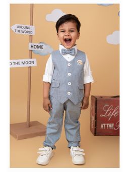 Little Collars - Navy Blue Stripes Animal Logo Waistcoat with Pant & Shirt, Bow