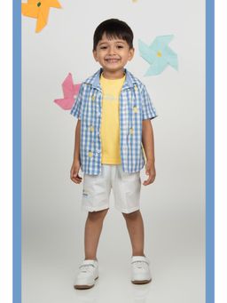 Little Collars - Blue Embroidery Checks Shirt with Shorts & T-Shirt