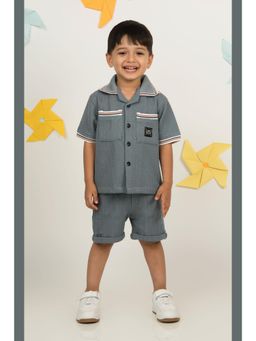 Little Collars - Grey Half Sleeves Solid Co-Ord Set
