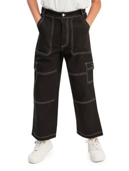 Olele - Ebony Black Boys Cotton Cargo Pockets Jeans