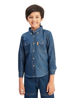 Olele - Blue Boys Full Sleeves Button Down Cotton Light Denim Shirt