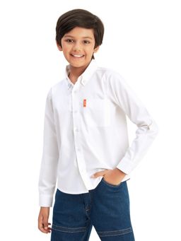 Olele - Bright White Boys Full Sleeves Button Down Front Pocket Plain Shirt