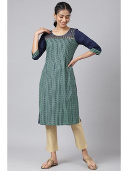 Aurelia - Women Blue Festive Geometric Print Rayon Kurta