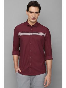 Allen Solly - Men Maroon Custom Fit Stripe Full Sleeves Casual Shirt