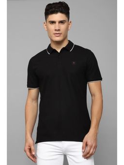 Louis Philippe - Men Black Solid Polo Neck T-Shirt