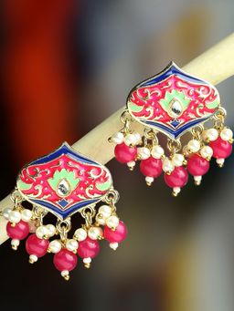 OOMPH - Rani Pink Meenakari Ethnic Drop Earrings