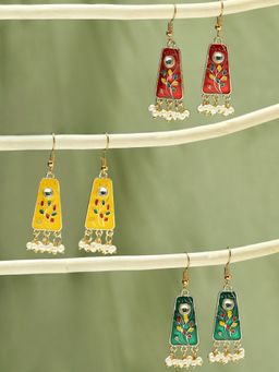 OOMPH - Combo Of 3 Meenakari Small Drop Earrings With Kundan & Pearls