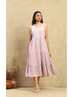 House of Chikankari - Lavender Cotton Gauze Chikankari Women Long Dress