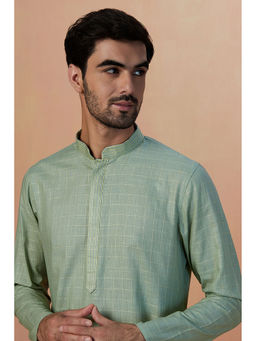 Manyavar - Green Cotton Solid Kurta Pencil Pyjama Set (Set of 2)