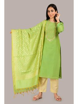 Biba - Green Unstitched dress material Suit Set