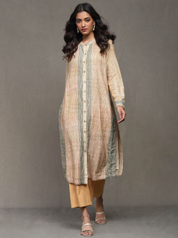 Ritu Kumar - Apricot Printed Kurta With Palazzo (Set of 2)