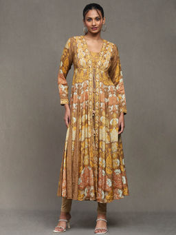 Ritu Kumar - Mustard Paisley Print Kurta With Pant & Camisole (Set of 3)