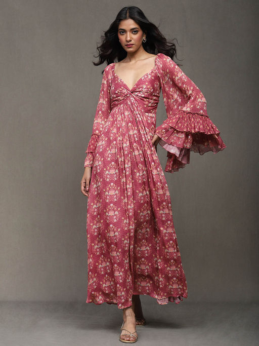 ritu kumar pink dress Buy Ritu Kumar Pink Block Print Long Dress Online