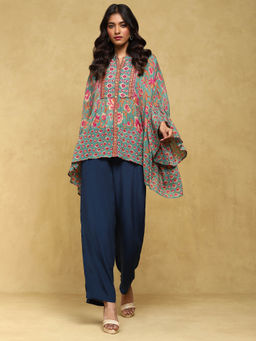 Ritu Kumar - Teal Botanic Print Viscose Short Tunic