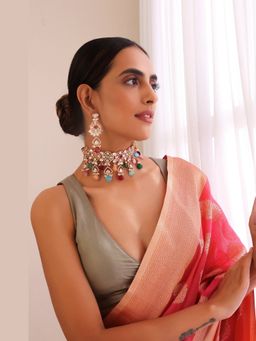 SWABHIMANN - Aajnaa Multicolour Polki Necklace with Earrings