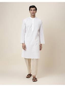 Fabindia - White Cotton Slim Fit Long Kurta