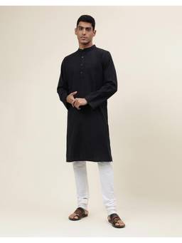 Fabindia - Black Cotton Jamaal Striped Comfort Fit Kurta