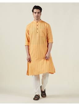 Fabindia - Orange Cotton Jamaal Striped Comfort Fit Kurta