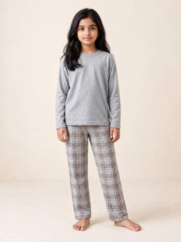 ANTHRILO - Girls Grey Solid/Plain Cotton 1 T-Shirt, 1 Pyjama