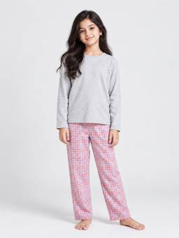 ANTHRILO - Girls Grey Solid/Plain Cotton 1 T-Shirt, 1 Pyjama