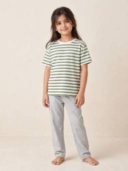 ANTHRILO - Girls Multi-Color Stripes Cotton 1 T-Shirt, 1 Pyjama